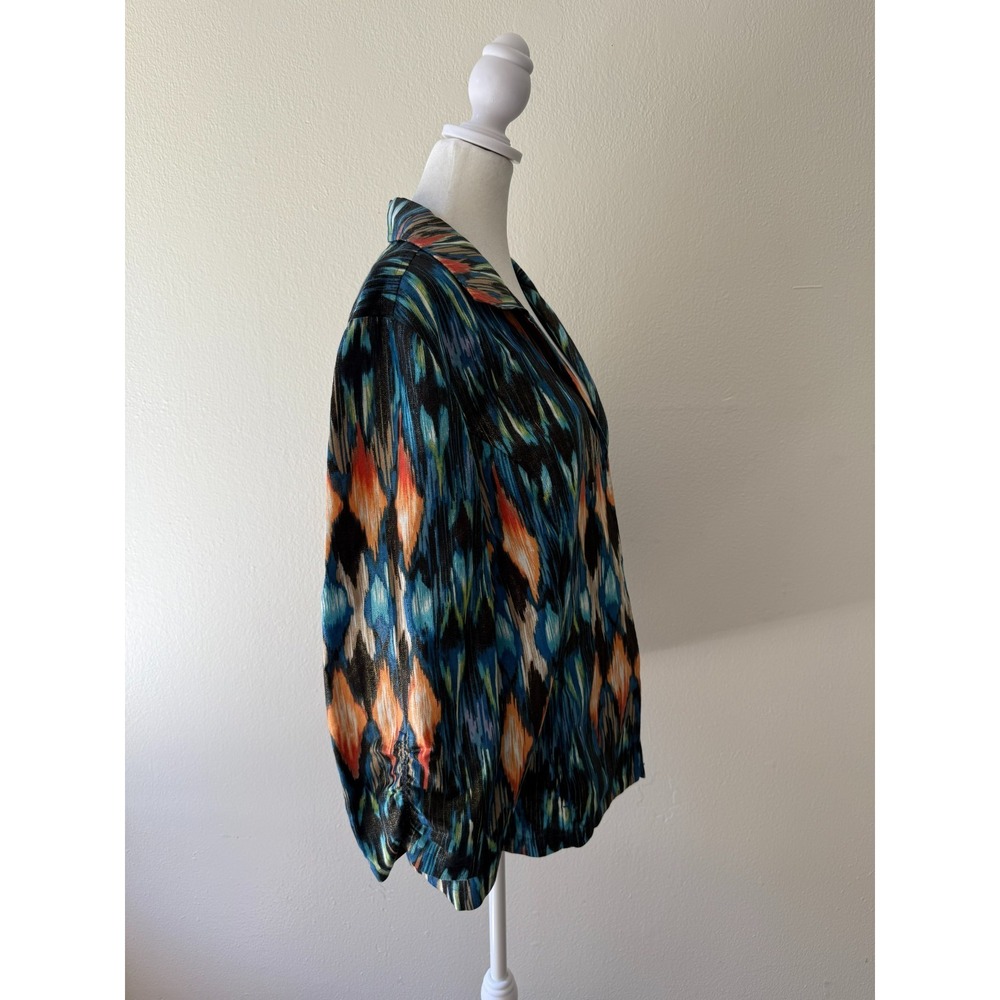 Chico's Women's 3 XL Multicolor Ikat Print Cotton Linen Boho Artsy Shirt Jacket - Picture 4 of 11